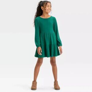 Girls' Tiered Long Sleeve Cozy Dress by Cat & Jack Green